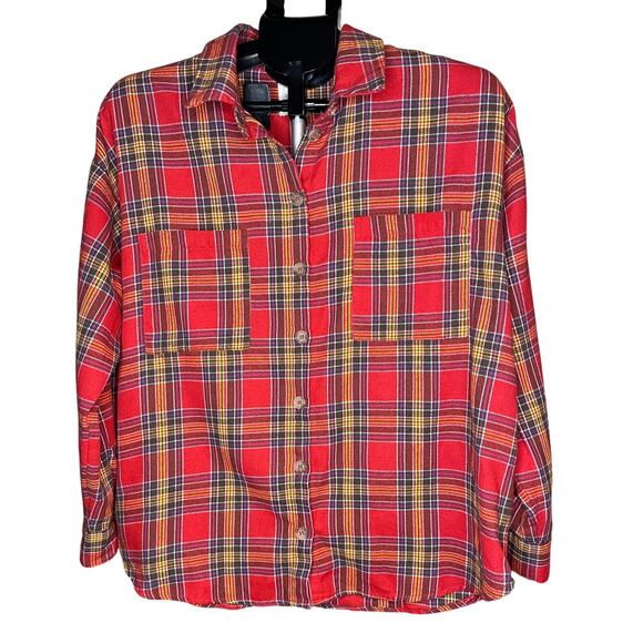 Fantastic Fawn Red Plaid Button Down Shirt Women’s Sm Soft Flannel Double Pocket - Picture 1 of 11